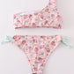 Pink floral strawberry print women swimsuit