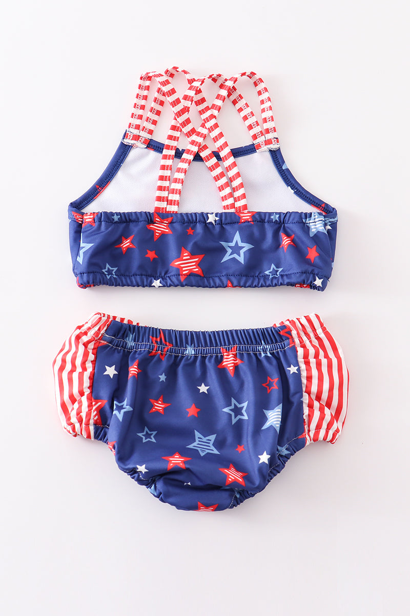 Navy Patriotic star print 2pc girl swimsuit