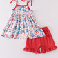 Red patriotic star flag print girl set