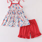 Red patriotic star flag print girl set