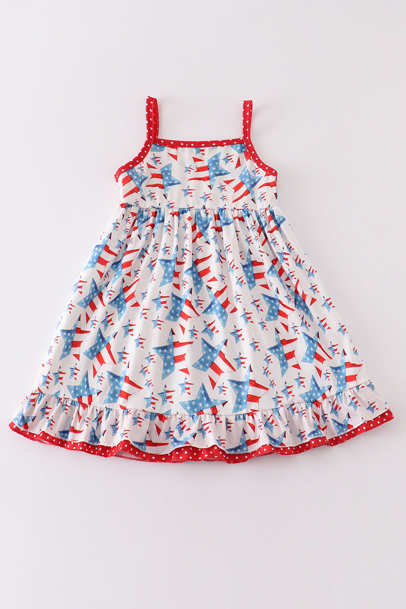 Red patriotic star flag print dress