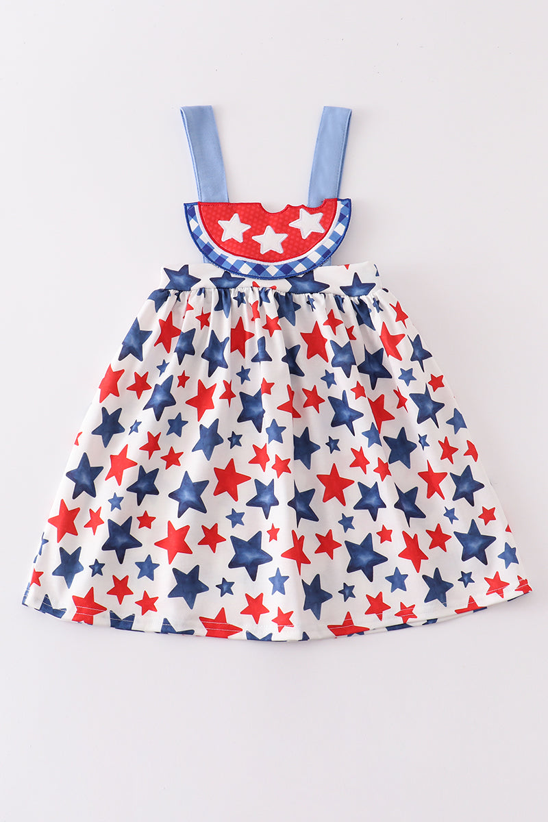 Patriotic star print watermelon applique dress