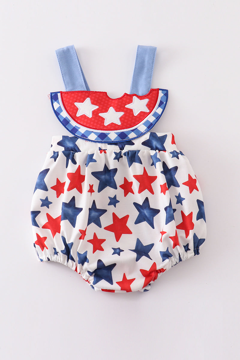 Patriotic star print watermelon applique boy bubble