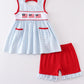 Patriotic flag embroidery plaid girl set