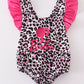 Pink barbie print leopard girl swimsuit