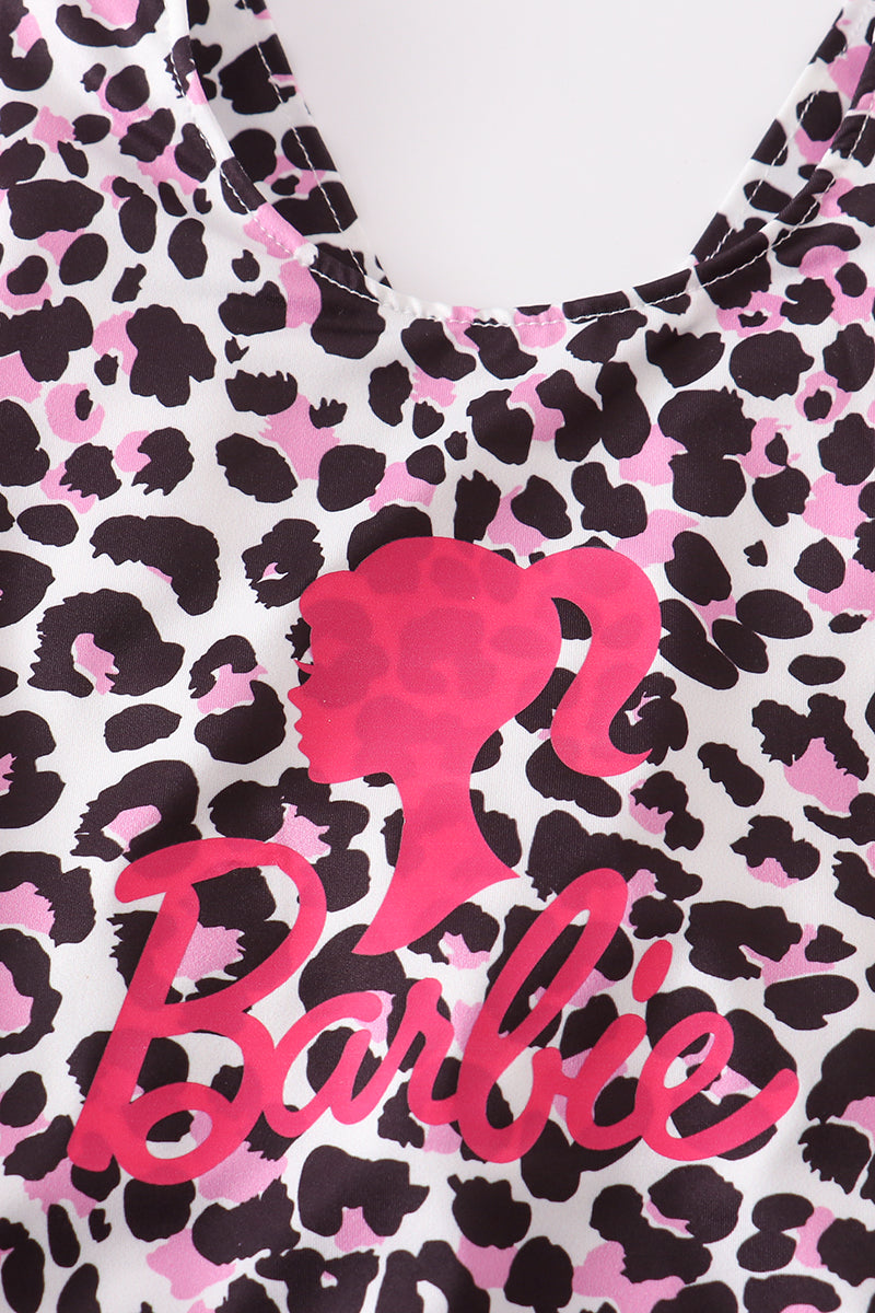 Pink barbie print leopard girl swimsuit