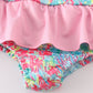 Pink floral print character applique girl swimsuit