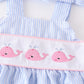 Blue whale embroidery seersucker girl set