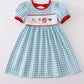 Blue plaid farm embroidery dress