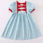 Blue plaid farm embroidery dress