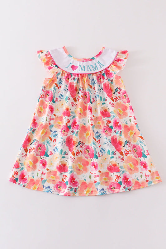 Floral print I love MAMA embroidery dress