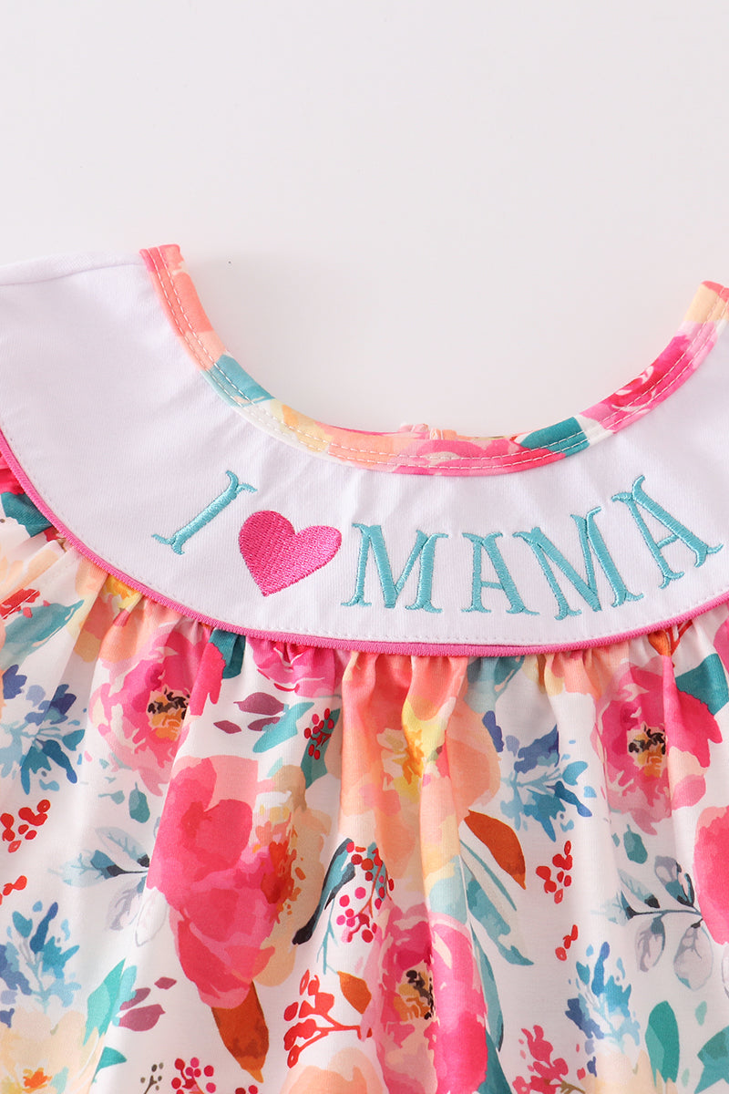 Floral print I love MAMA embroidery dress