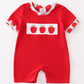 Red apple embroidery back to shoole boy romper