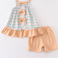 Green stripe bow girl set