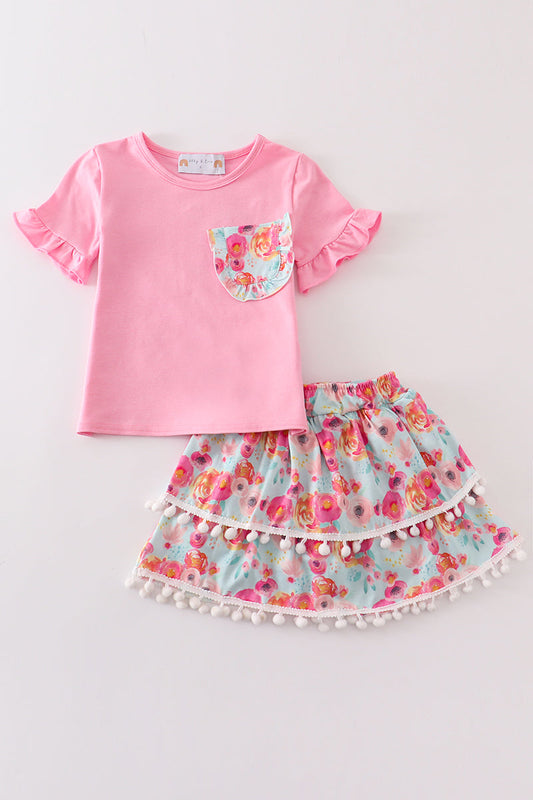 Pink floral ruffle set