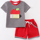 Red pencil applique boy set