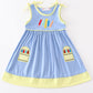 Blue crayon embroidery strap dress