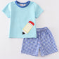 Blue pencil applique boy set