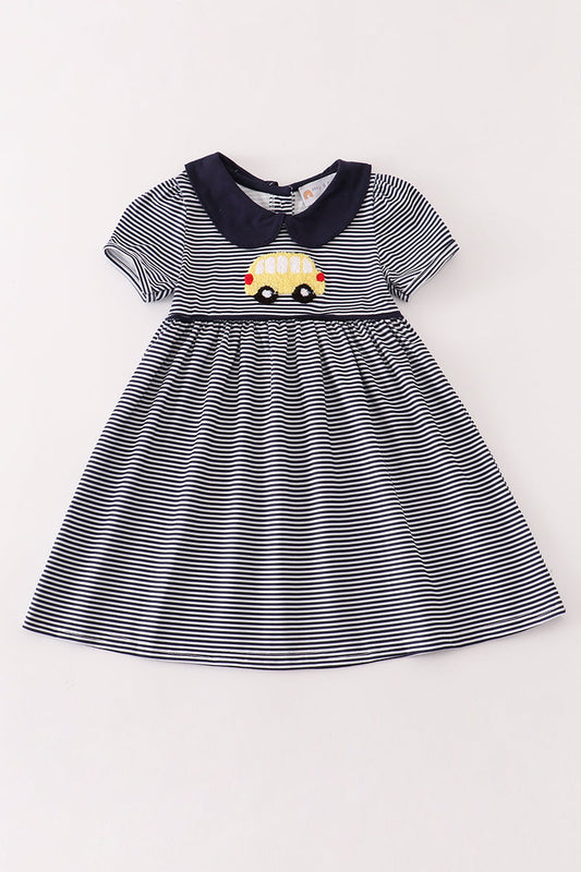 Navy bus french knot dress