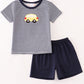 Navy bus french knot boy set