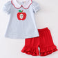 Blue stripe apple applique girl set