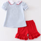 Blue stripe apple applique girl set