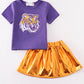 Purple gold LSU tiger sequin laser skort set