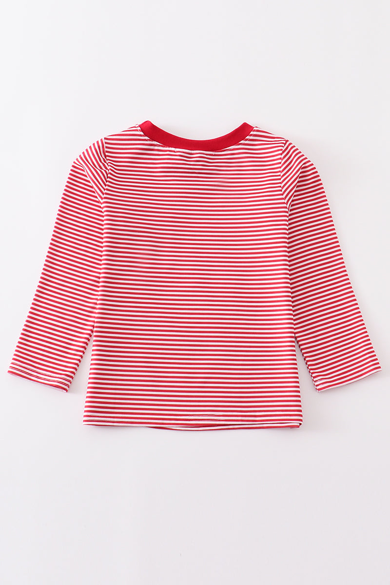 Red stripe football embroidery top