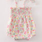 Pink floral print smocked girl bubble