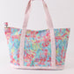 Green floral plaid tote bag