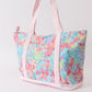 Green floral plaid tote bag