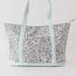 Green floral plaid tote bag