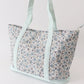 Green floral plaid tote bag