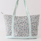 Green floral plaid tote bag