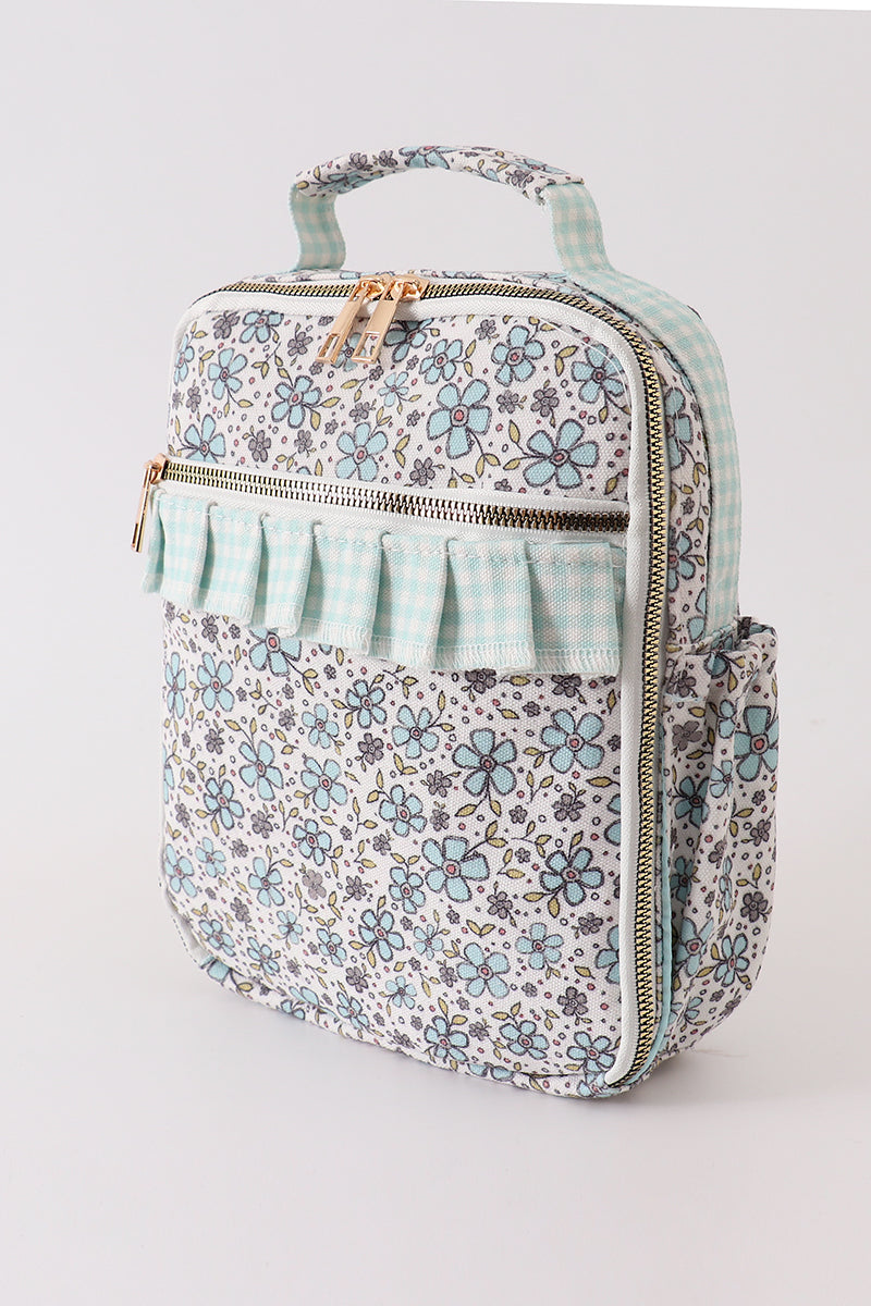 Green floral ruffle lunch bag