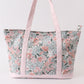 Pink floral plaid tote bag