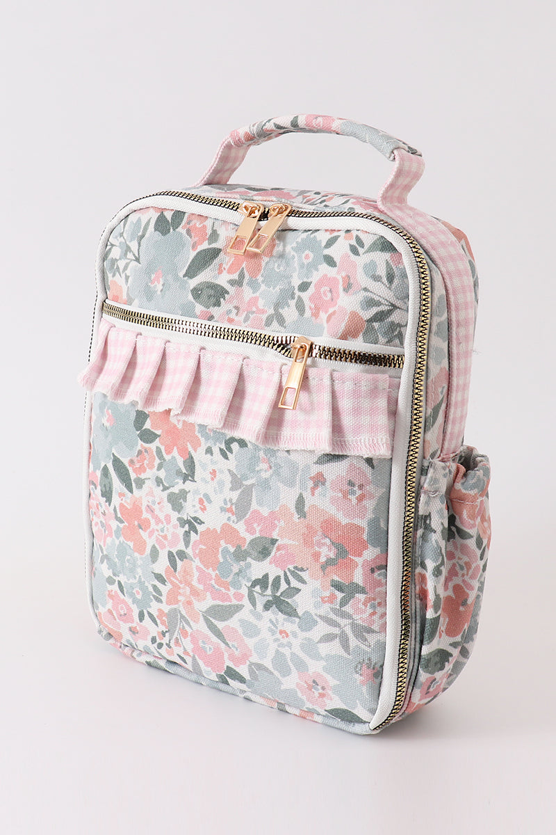 Pink floral lunch bag