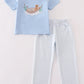 Blue fishing puppy applique boy pants set