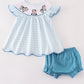 Blue gingham cow embroidery smocked baby set