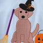 Blue halloween witch dog embroidery girl bubble