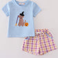 Blue halloween witch dog embroidery boy shorts set