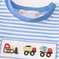 Blue construction trucks embroidery stripe boy pants set