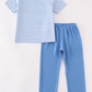 Blue construction trucks embroidery stripe boy pants set