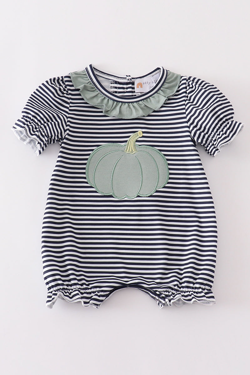 Sage pumpkin applique stripe girl romper