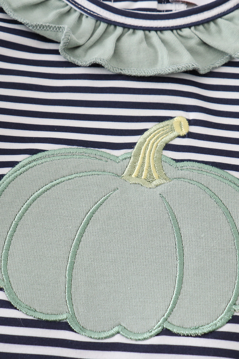 Sage pumpkin applique stripe girl romper