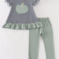 Sage pumpkin applique stripe girl set