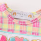 Pink character french knot plaid girl bubble