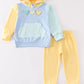 Color blocked character french knot boy hoodie set