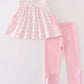 Pink bow embroidery girl set