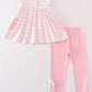 Pink bow embroidery girl set